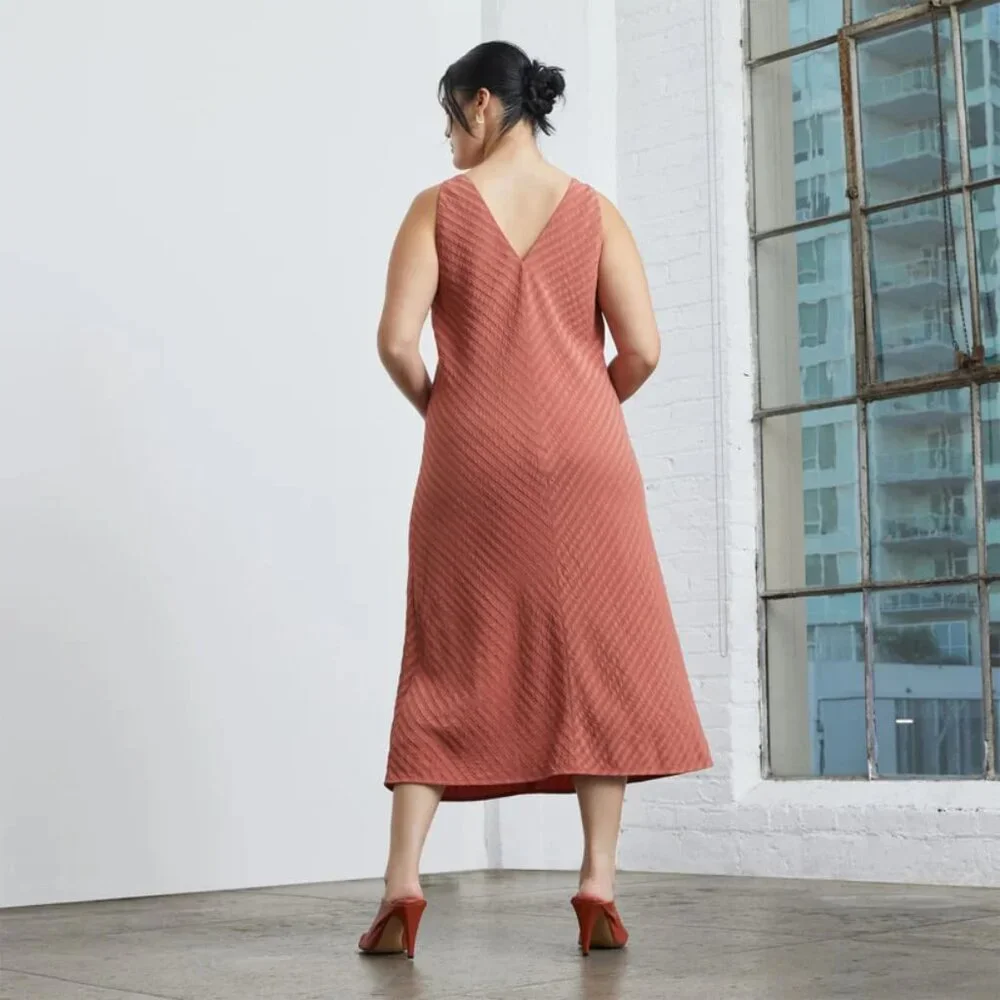 Everlane NWT Rust Colored City Striped Sleeveless V-neck Midi Dress - Picture 10 of 12